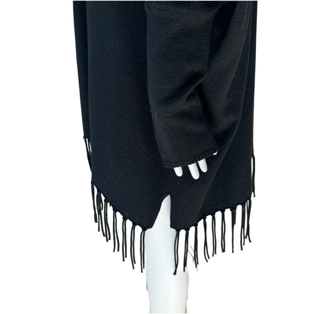 ELLA MOSS Open Front Fringe Long Cardigan Black Wool Cashmere Blend Style EE5999 - Picture 6 of 13